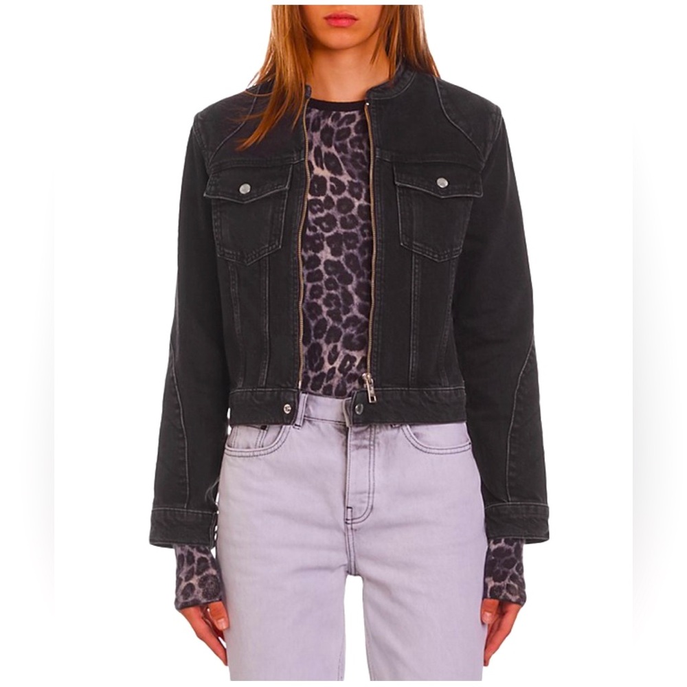 THE KOOPLES Moto Denim Zip Jacket Women’s Extra Small NWOT
Washed Black